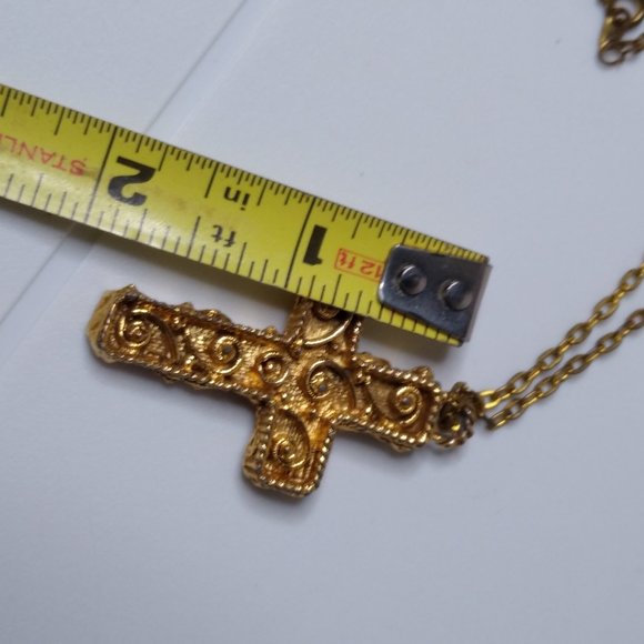 Vintage Metal Decorative Cross Necklace 23 Inches - Picture 13 of 14